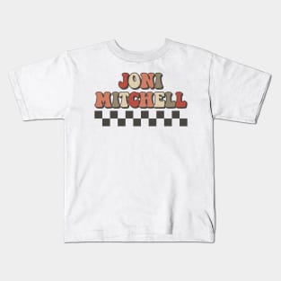 Joni Mitchell Checkered Retro Groovy Style Kids T-Shirt